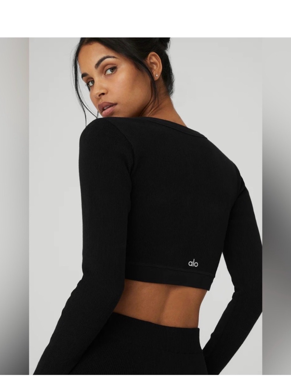 ALO Yoga Black Ribbed Long-Sleeve Crop Top